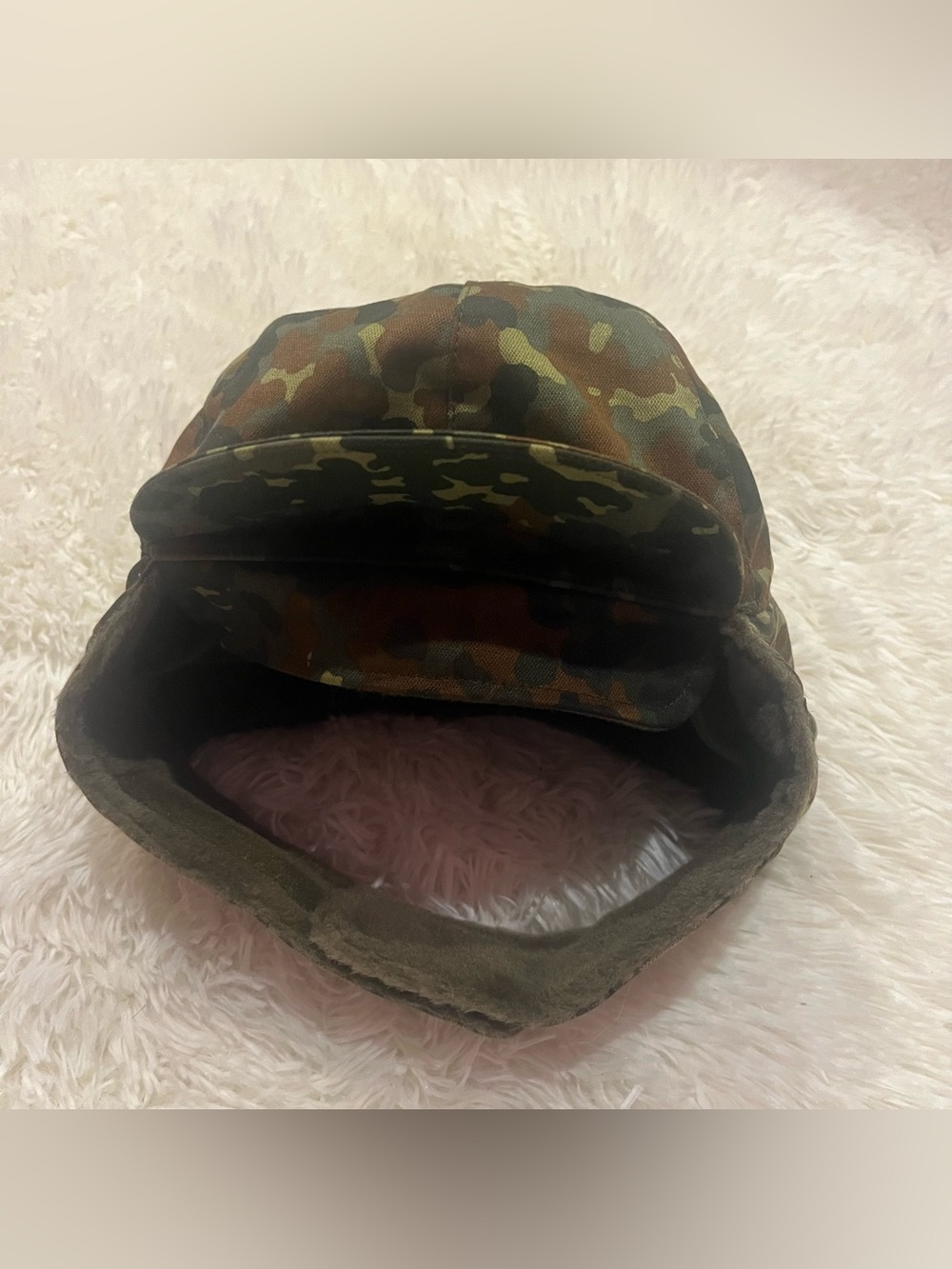 Vintage German Winter Hat Cap Flecktarn Camo Military Collectible Size 63